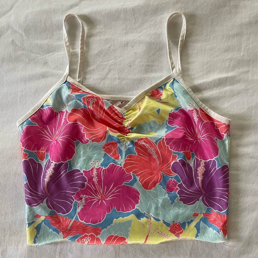 fun bright flower crop tank top